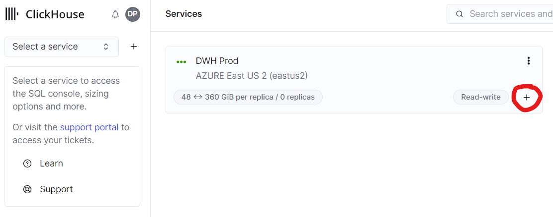 Creating a new service in a warehouse - Zoomed